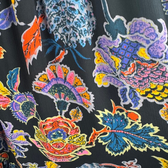 J. Crew Black Floral Print Midi Dress Womens S Mock Neck Tiered Ruffle Sleeve - Picture 8 of 10